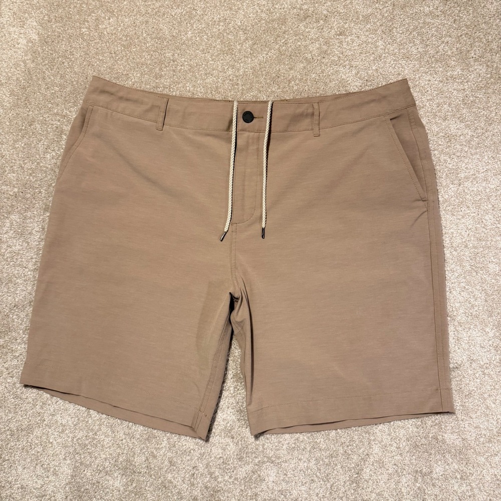 Faherty All Day Shorts Mens 40 Khaki Tan Hybrid Stretch Casual Flat Front